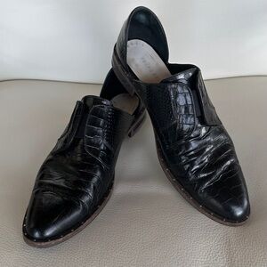 Freda Salvador Black Croc-Embossed Leather Loafers